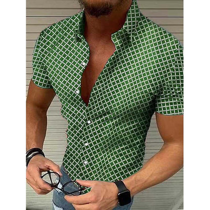 Herre Slim Fit Casual Skjorte Med Print Og Korte Ærmer