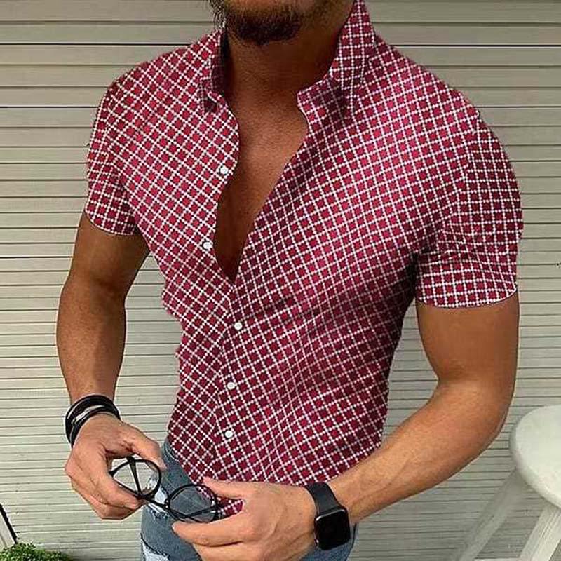 Herre Slim Fit Casual Skjorte Med Print Og Korte Ærmer