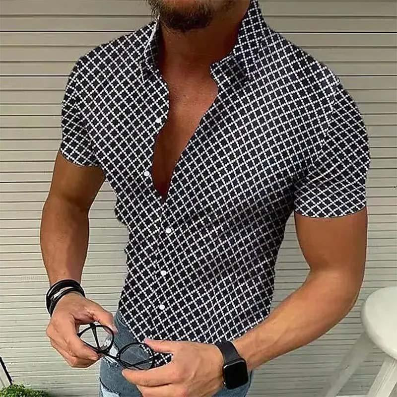 Herre Slim Fit Casual Skjorte Med Print Og Korte Ærmer
