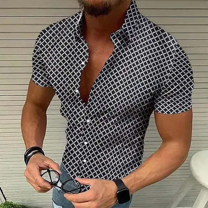 Herre Slim Fit Casual Skjorte Med Print Og Korte Ærmer