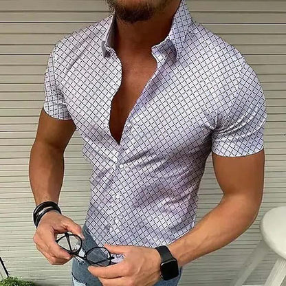 Herre Slim Fit Casual Skjorte Med Print Og Korte Ærmer