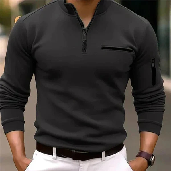 Men's Knit Sweater with Zip and Pockets – Comfortable Layering Piece for Autumn, Winter, Everyday Wear and Smart Casual Style