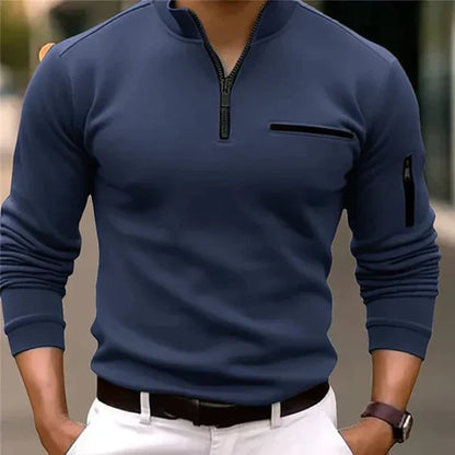 Men's Knit Sweater with Zip and Pockets – Comfortable Layering Piece for Autumn, Winter, Everyday Wear and Smart Casual Style