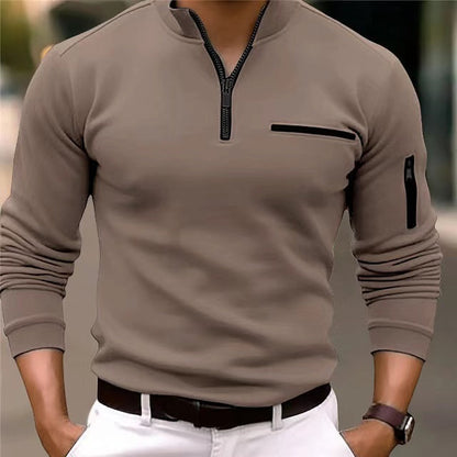 Men's Knit Sweater with Zip and Pockets – Comfortable Layering Piece for Autumn, Winter, Everyday Wear and Smart Casual Style