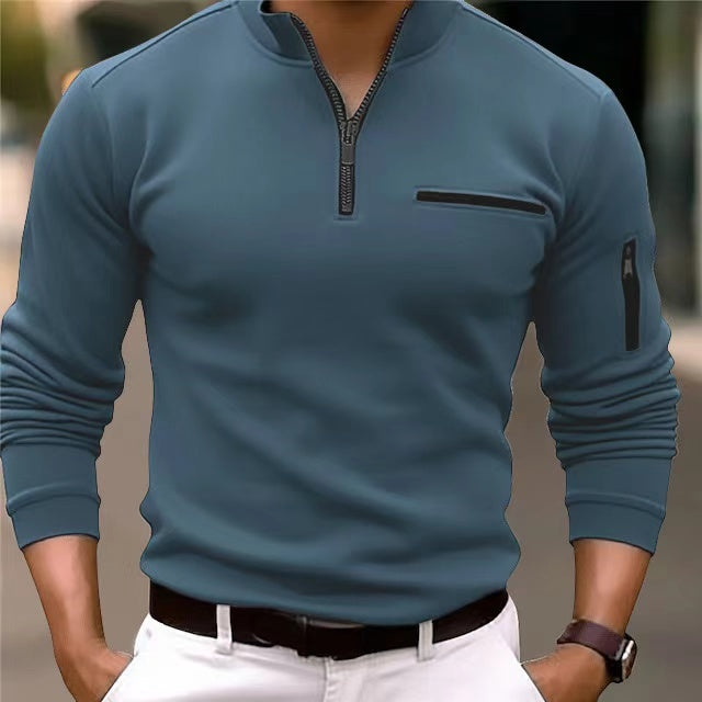 Men's Knit Sweater with Zip and Pockets – Comfortable Layering Piece for Autumn, Winter, Everyday Wear and Smart Casual Style