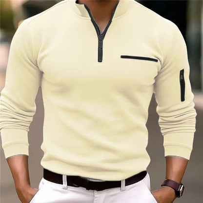 Men's Knit Sweater with Zip and Pockets – Comfortable Layering Piece for Autumn, Winter, Everyday Wear and Smart Casual Style