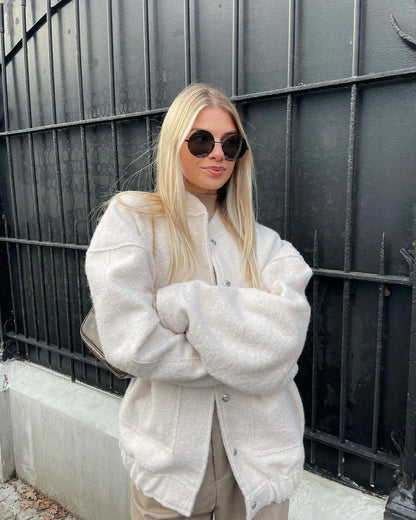 Women's Long Wool-Blend Coat with Textured Design - Elegant and Casual Winter Outerwear for Cold Days, Everyday Wear, the Office and Smart Casual Style