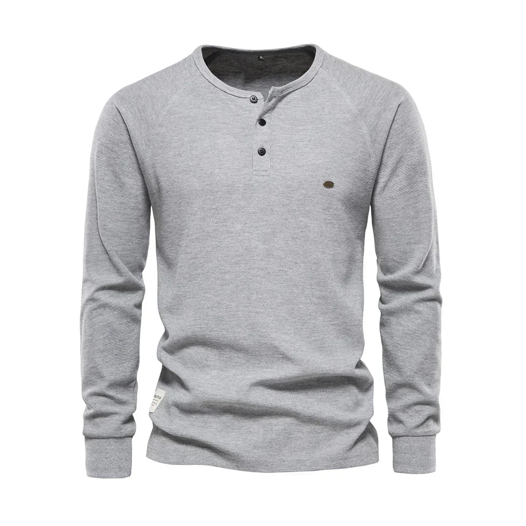 Camisa Henley de manga larga para hombre con cierre de botones en el cuello: camisa informal para el día a día, tiempo libre, vacaciones y estilo smart casual