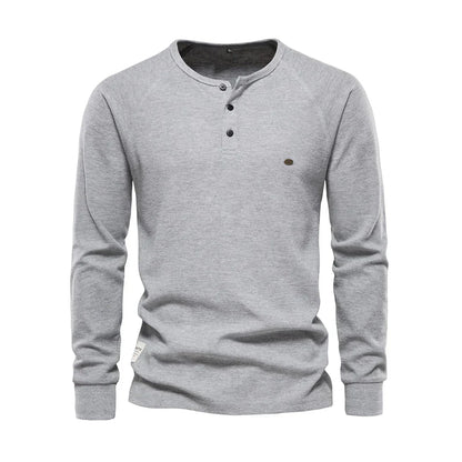 Camisa Henley de manga larga para hombre con cierre de botones en el cuello: camisa informal para el día a día, tiempo libre, vacaciones y estilo smart casual