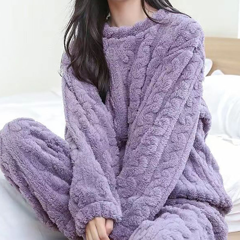 Women's 2-Piece Cable-Knit Lounge Set with Long Sleeves - Soft and Warm Set with Pants for Winter, Everyday Wear, and Relaxation