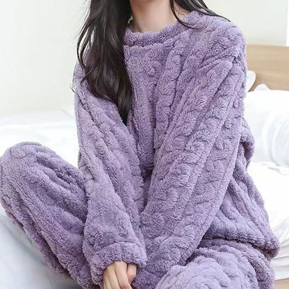 Women's 2-Piece Cable-Knit Lounge Set with Long Sleeves - Soft and Warm Set with Pants for Winter, Everyday Wear, and Relaxation