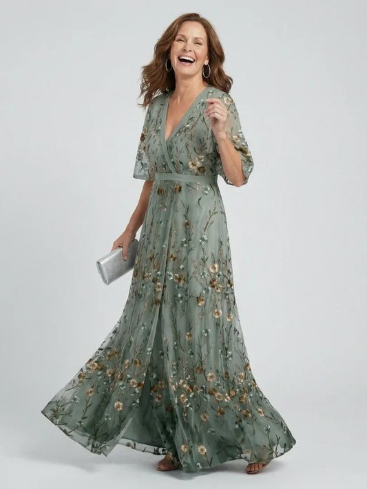 Rochie maxi de damă petrecută, cu mâneci transparente cu volane – Rochie elegantă pentru petreceri, nunți, seară și ocazii speciale