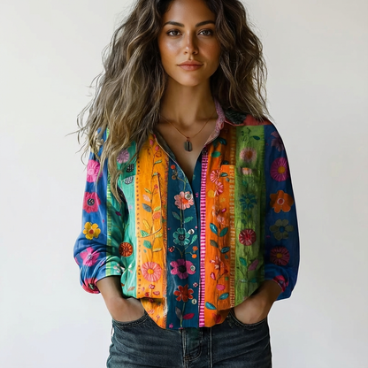 Bluză-cămașă de damă cu model, cu închidere cu nasturi și mâneci lungi – top lejer pentru purtare zilnică, la birou, în vacanță și pentru ținute casual