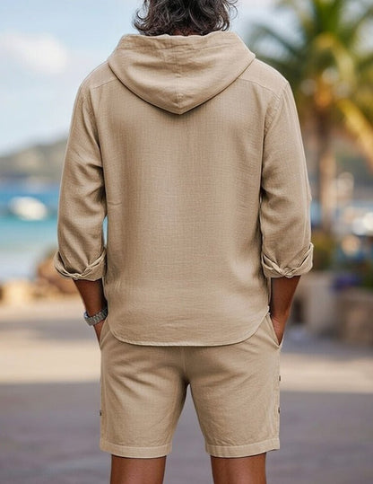 Herre Outfitsæt Med Hætteskjorte Og Afslappede Shorts
