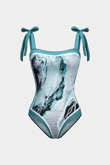 Set de costume de baie pentru femei, cu efect marmorat și pareo petrecut – ținută elegantă de plajă pentru vacanță, piscină, plajă și zile de vară