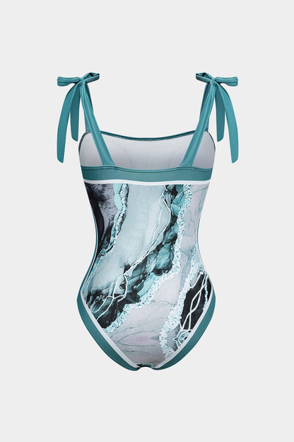 Set de costume de baie pentru femei, cu efect marmorat și pareo petrecut – ținută elegantă de plajă pentru vacanță, piscină, plajă și zile de vară