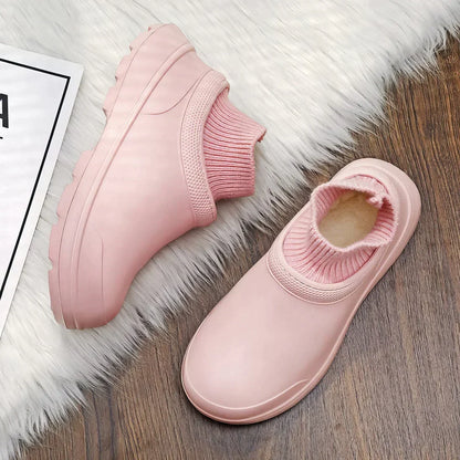 Încălțăminte slip-on de damă, căptușită cu fleece, cu guler elastic striat și talpă antiderapantă – încălțăminte călduroasă de zi cu zi pentru toamnă, iarnă și timp liber