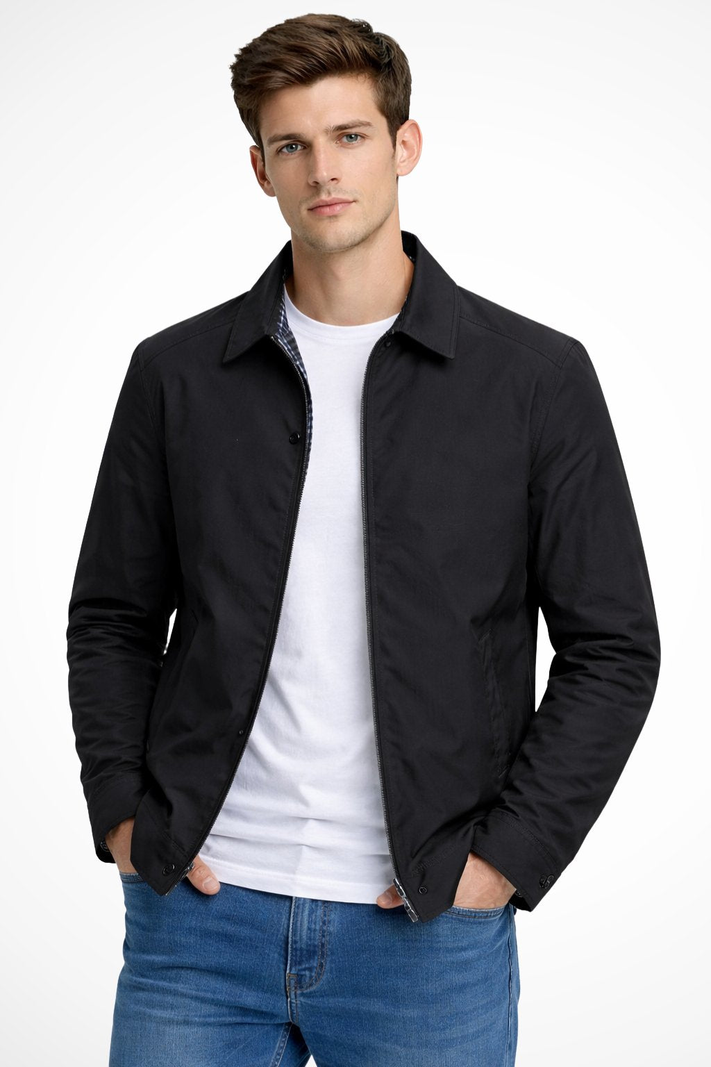 Herre Harrington-jakke Med Lynlåslukning – Klassisk Struktureret Jakke Til Hverdagsbrug, Fritid, Kontor Og Smart Casual Stil