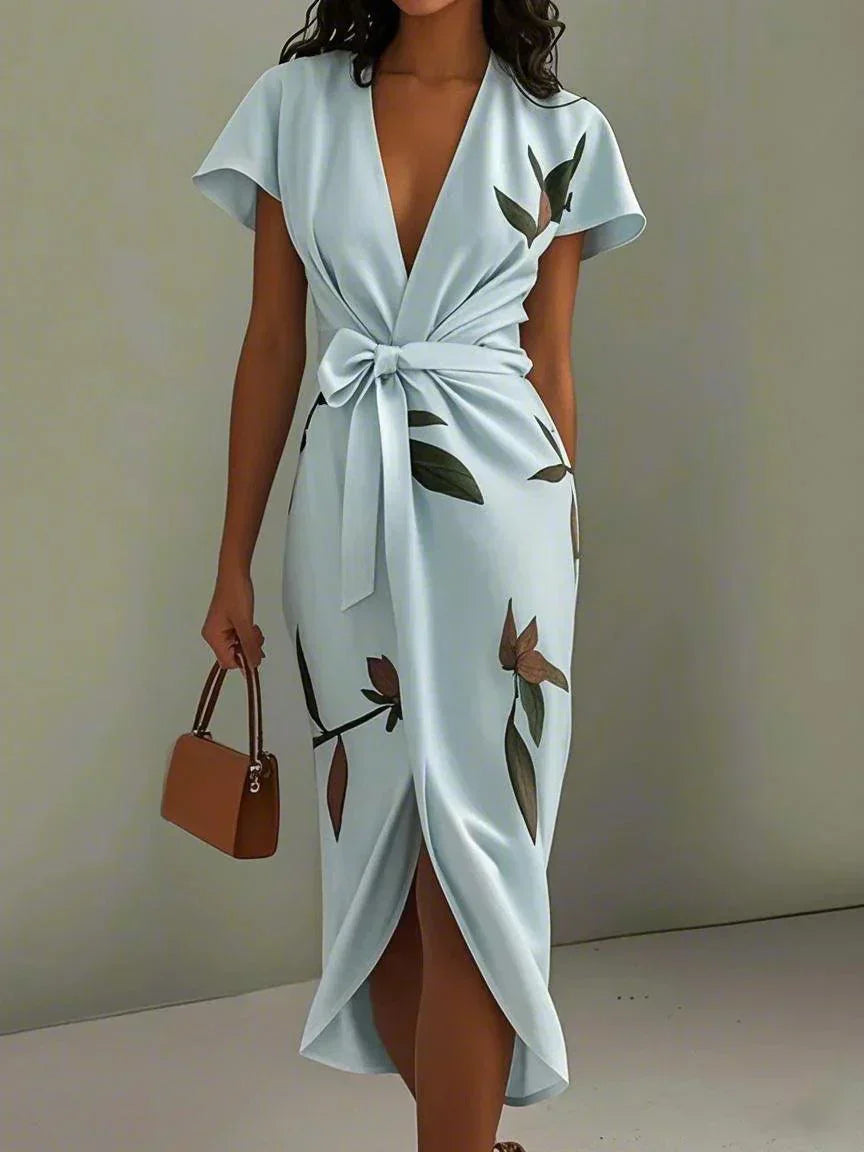 Dame Midikjole Med Slå-om-front Bindebælte Og Flagreærmer