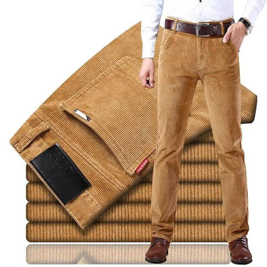 Men's Corduroy Pants with Straight Legs and Textured Finish