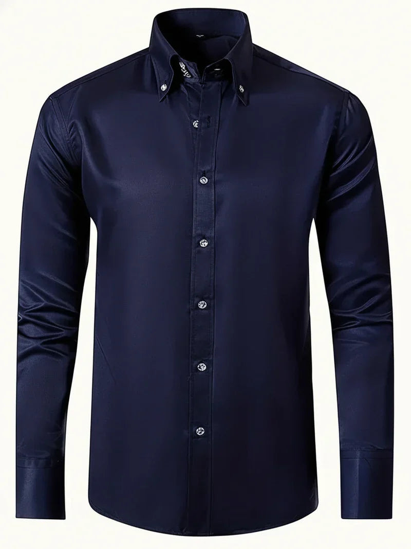 Herre Slim Fit Formelskjorte – Button-Down-Krave Med Detaljer Til Forretningsarrangementer