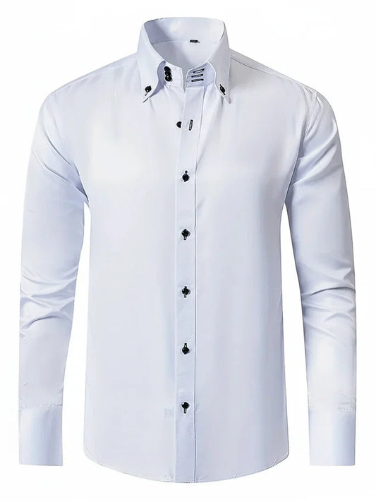 Men's Slim-Fit Dress Shirt – Button-Down Collar with Details for Business Events