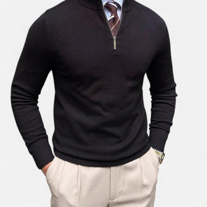 Herre Pullover Med Halv Lynlås – Glatstrikket Trøje Til Forårets Business Casual-Outfits