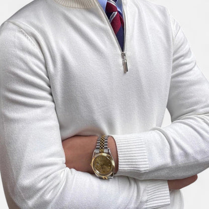 Herre Pullover Med Halv Lynlås – Glatstrikket Trøje Til Forårets Business Casual-Outfits