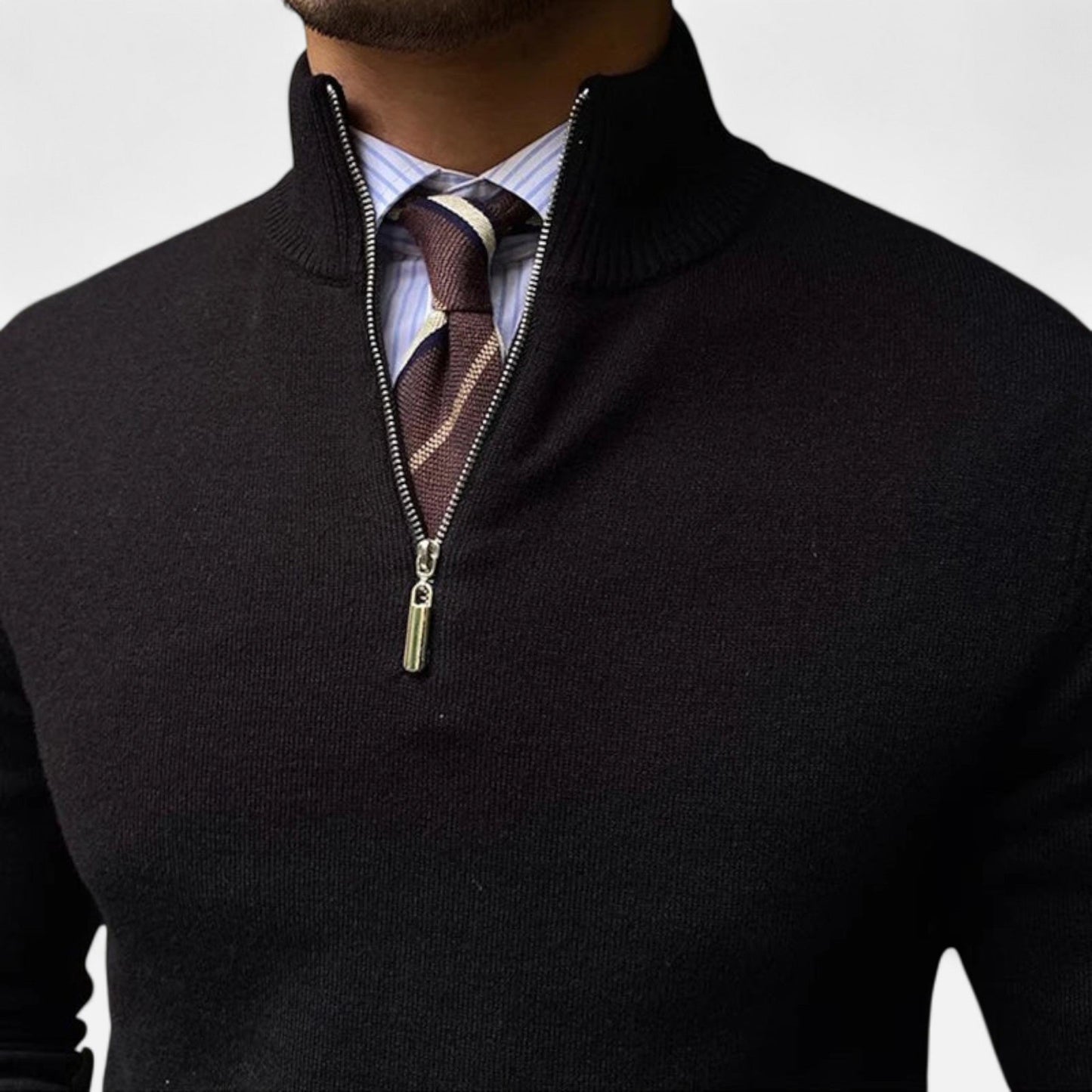 Herre Pullover Med Halv Lynlås – Glatstrikket Trøje Til Forårets Business Casual-Outfits