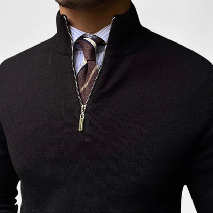 Herre Pullover Med Halv Lynlås – Glatstrikket Trøje Til Forårets Business Casual-Outfits