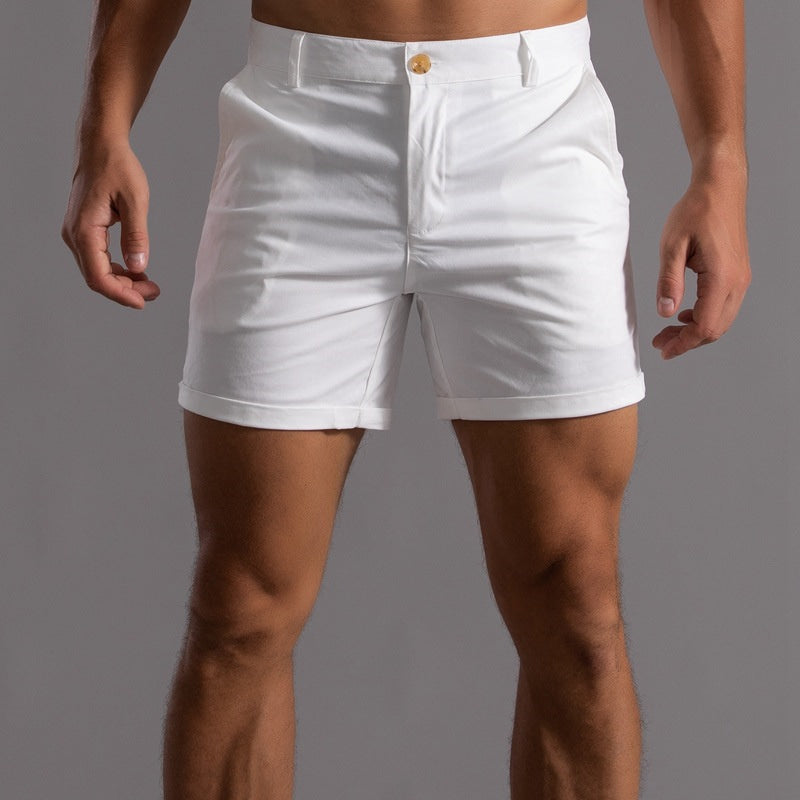 Herre Skræddersyede Chino Shorts Med Opsmøg Og Elegant Pasform