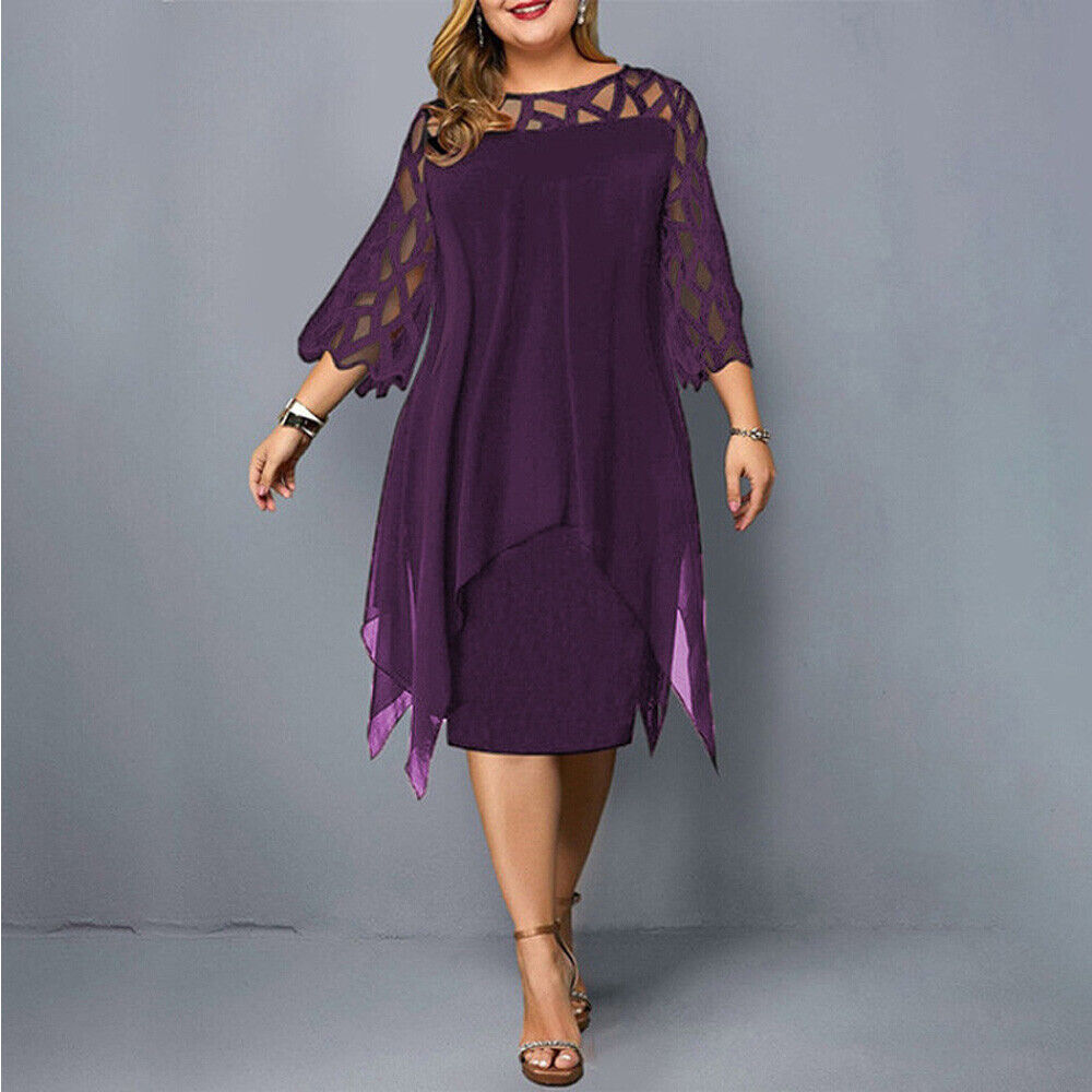Women's plus-size midi dress with layered design – elegant party dress for celebrations, weddings, and special occasions