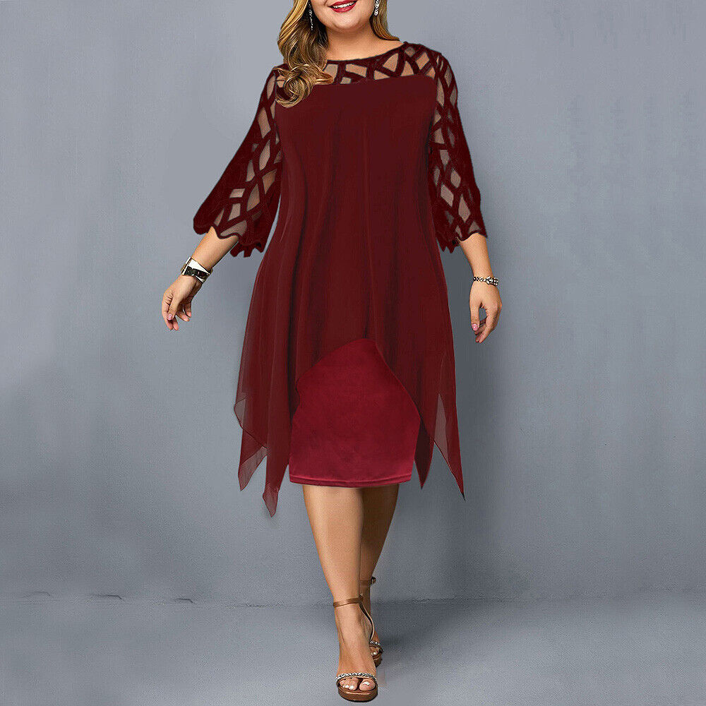 Women's plus-size midi dress with layered design – elegant party dress for celebrations, weddings, and special occasions
