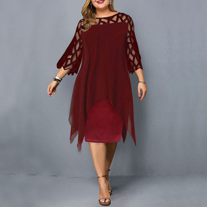 Women's plus-size midi dress with layered design – elegant party dress for celebrations, weddings, and special occasions