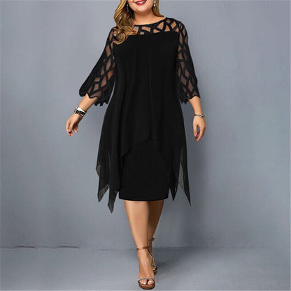 Women's plus-size midi dress with layered design – elegant party dress for celebrations, weddings, and special occasions