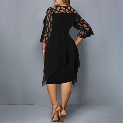 Women's plus-size midi dress with layered design – elegant party dress for celebrations, weddings, and special occasions