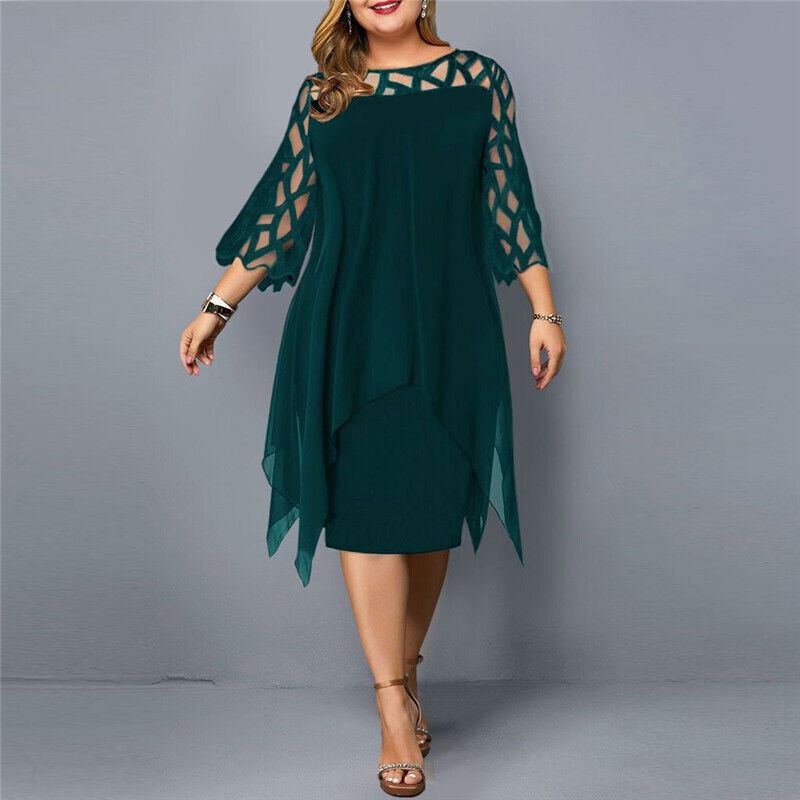 Women's plus-size midi dress with layered design – elegant party dress for celebrations, weddings, and special occasions