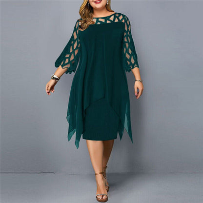 Women's plus-size midi dress with layered design – elegant party dress for celebrations, weddings, and special occasions