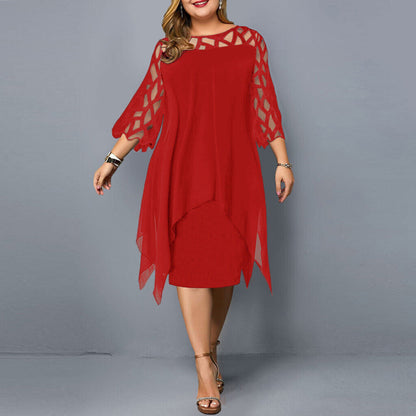 Women's plus-size midi dress with layered design – elegant party dress for celebrations, weddings, and special occasions