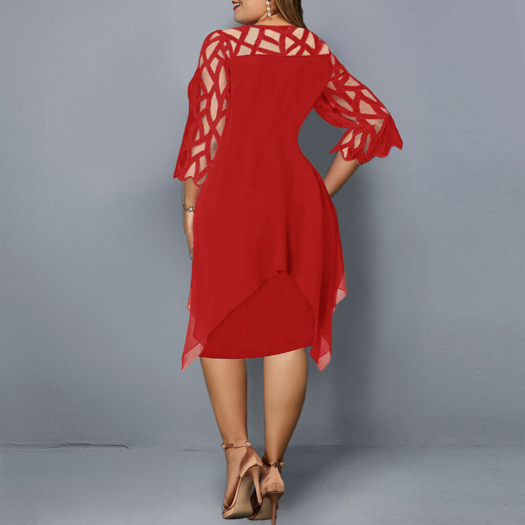Women's plus-size midi dress with layered design – elegant party dress for celebrations, weddings, and special occasions
