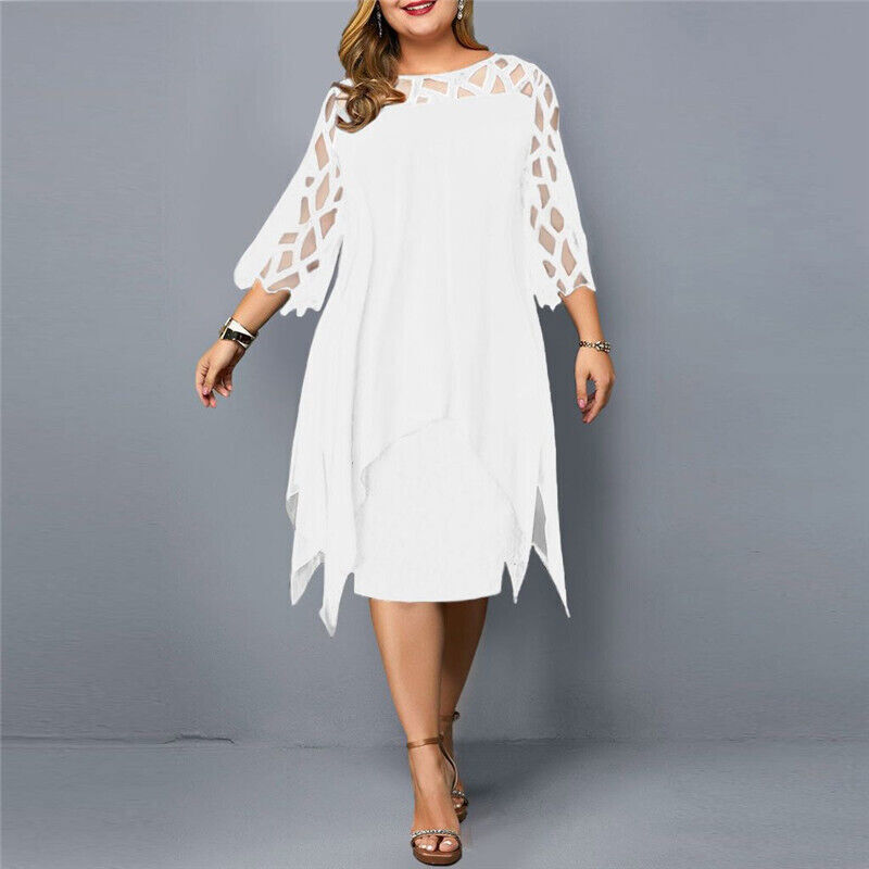 Women's plus-size midi dress with layered design – elegant party dress for celebrations, weddings, and special occasions