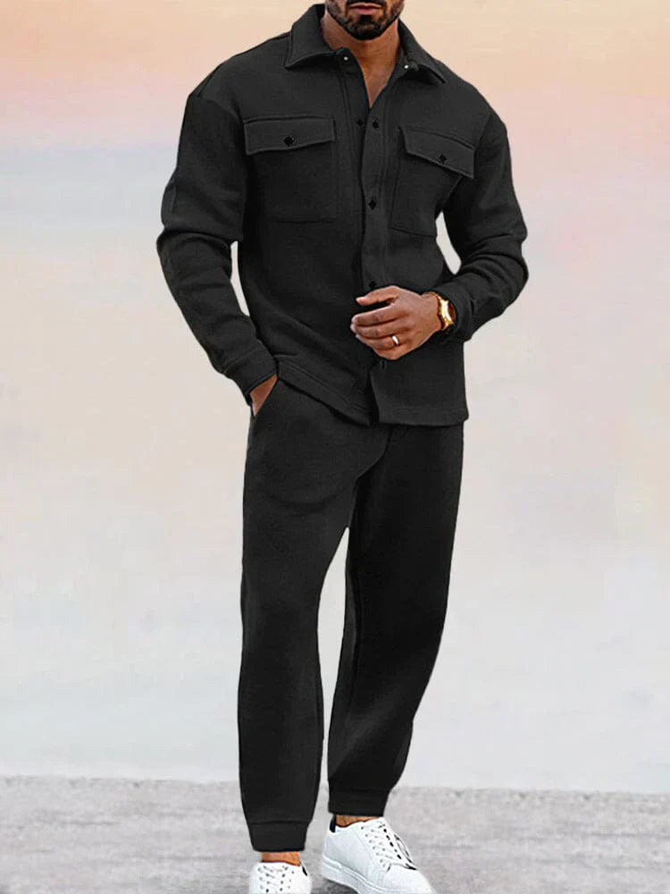 Herre Struktureret Overshirt & Tapered Bukser Afslappet Co-Ord Sæt