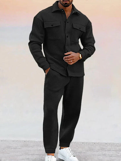 Herre Struktureret Overshirt & Tapered Bukser Afslappet Co-Ord Sæt