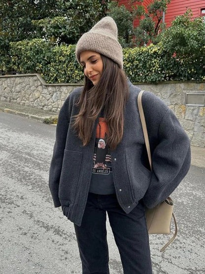 Women's Long Wool-Blend Coat with Textured Design - Elegant and Casual Winter Outerwear for Cold Days, Everyday Wear, the Office and Smart Casual Style