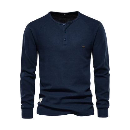 Camisa Henley de manga larga para hombre con cierre de botones en el cuello: camisa informal para el día a día, tiempo libre, vacaciones y estilo smart casual
