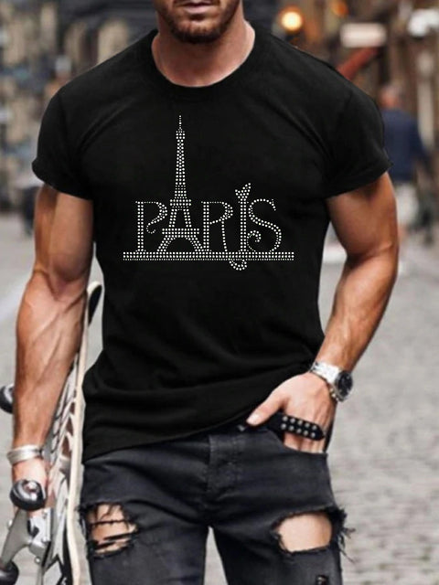 Herre T-Shirt Med Rhinstensgrafik Og Slim Fit Pasform