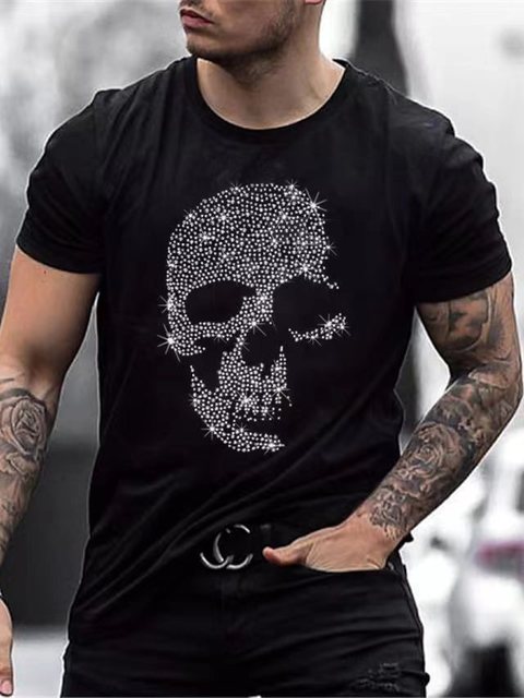 Herre T-Shirt Med Rhinstensgrafik Og Slim Fit Pasform