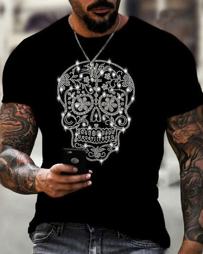Herre T-Shirt Med Rhinstensgrafik Og Slim Fit Pasform