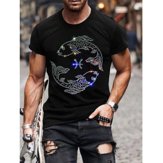 Herre T-Shirt Med Rhinstensgrafik Og Slim Fit Pasform