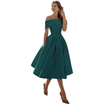 Dame Off Shoulder Midikjole Med Plisseret A-linje Silhuet